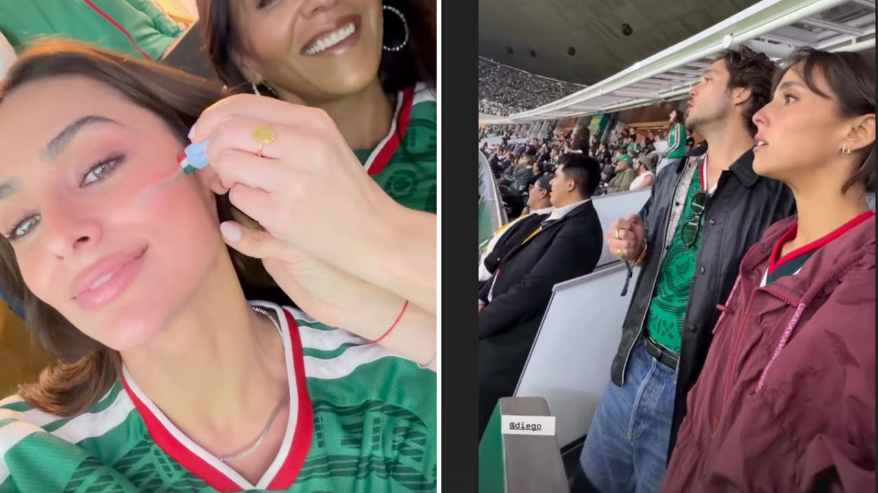 Diego Boneta y Renata Notni capatados en el partido de México vs Ecuador.