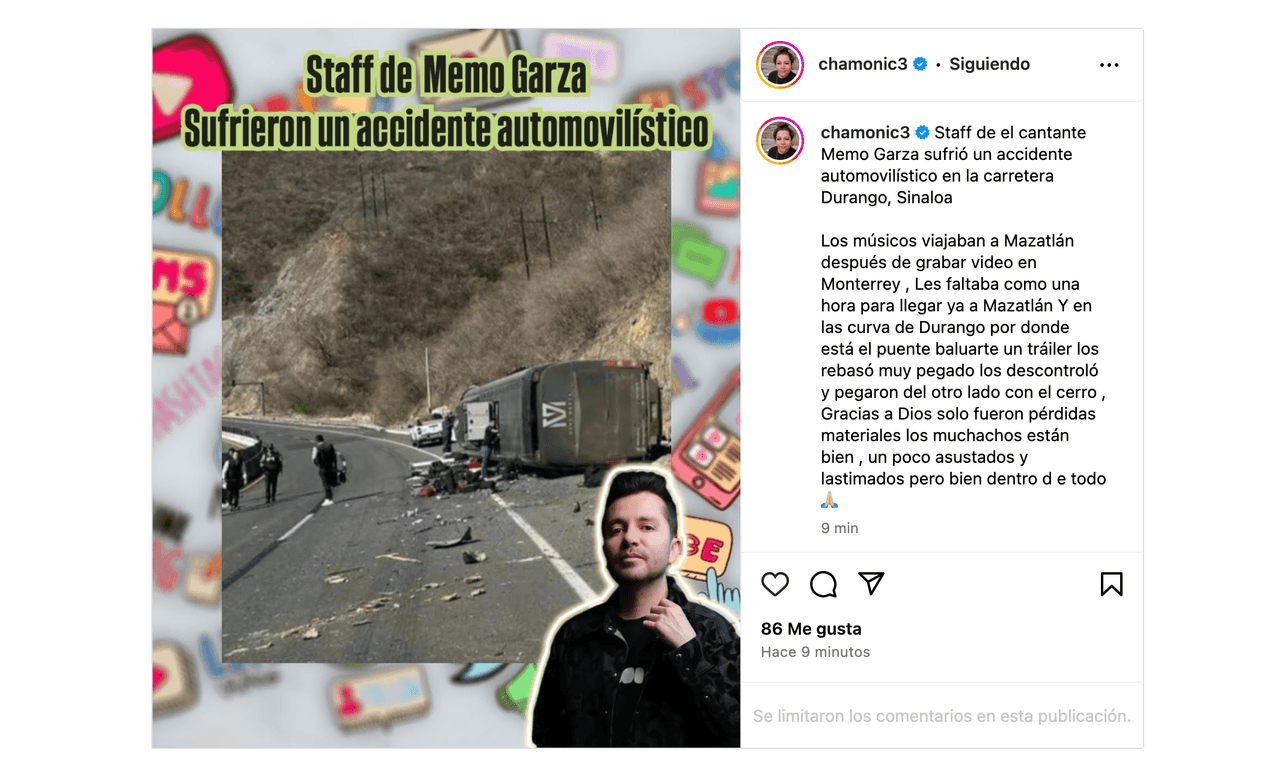 Banda de Memo Garza, exvocalista de La Adictiva, sufre fuerte accidente