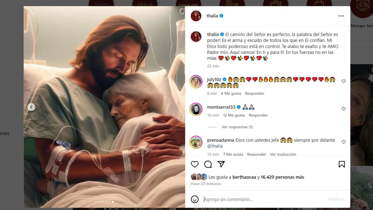 Thalía publica mensaje tras hospitalización de su hermana Ernestina Sodi.