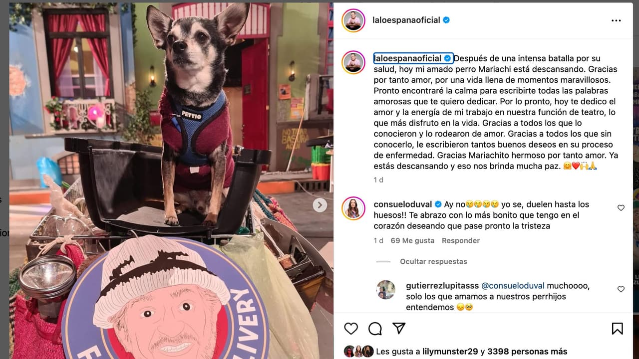 Lalo España llora la muerte de su perrito 'Mariachi'.