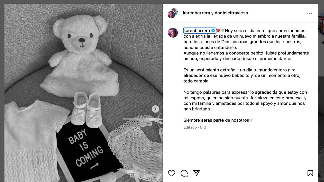 Karen Barrera anuncia la pérdida de su bebé.