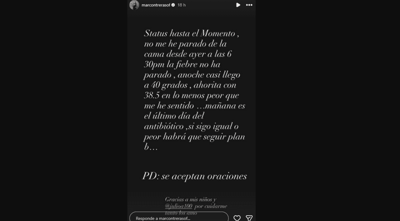 Reportan a Mar Contreras delicada de salud y piden oraciones: “La fiebre no ha parado”