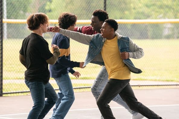 Cobra Kai. (L to R) Tanner Buchanan as Robby Keene, Xolo Maridueña as Miguel Diaz, Okea Eme-Akwari as Shawn, Dallas Dupree Young as Kenny in Cobra Kai. Cr. Curtis Bonds Baker/Netflix © 2024