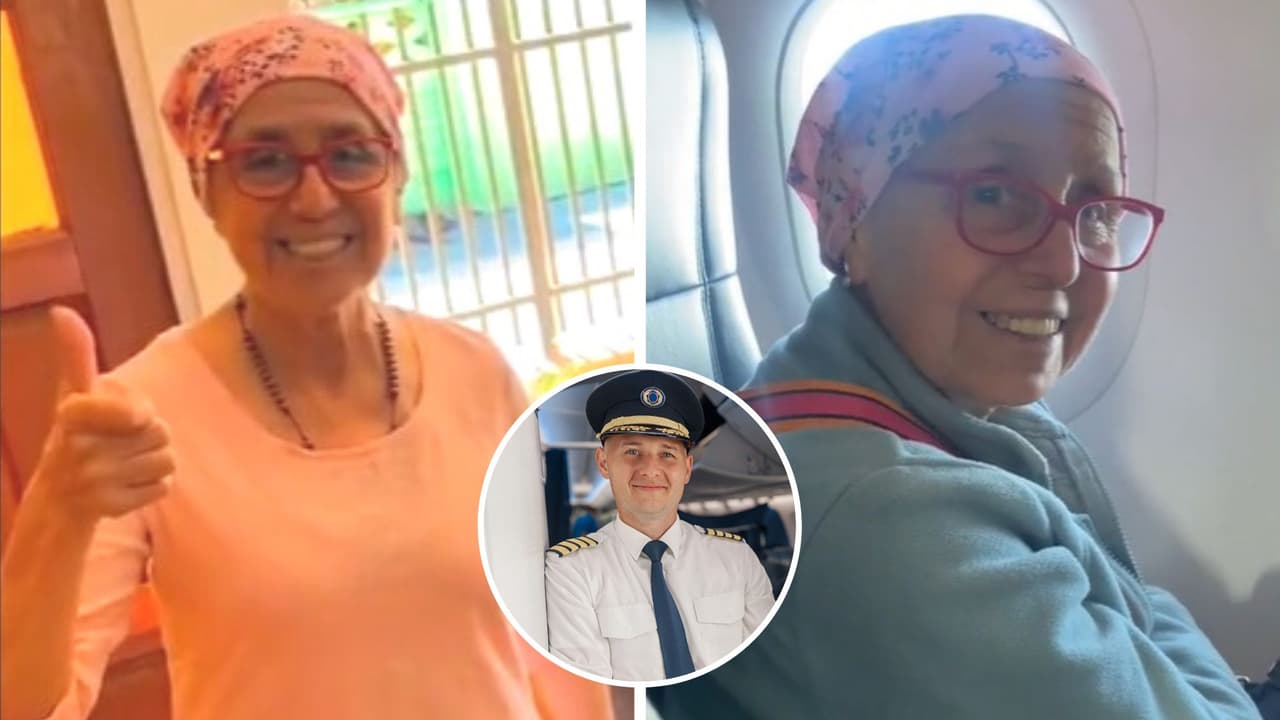 Pilotos felicitan durante un vuelo a mujer que venció al cáncer y el video te hará llorar