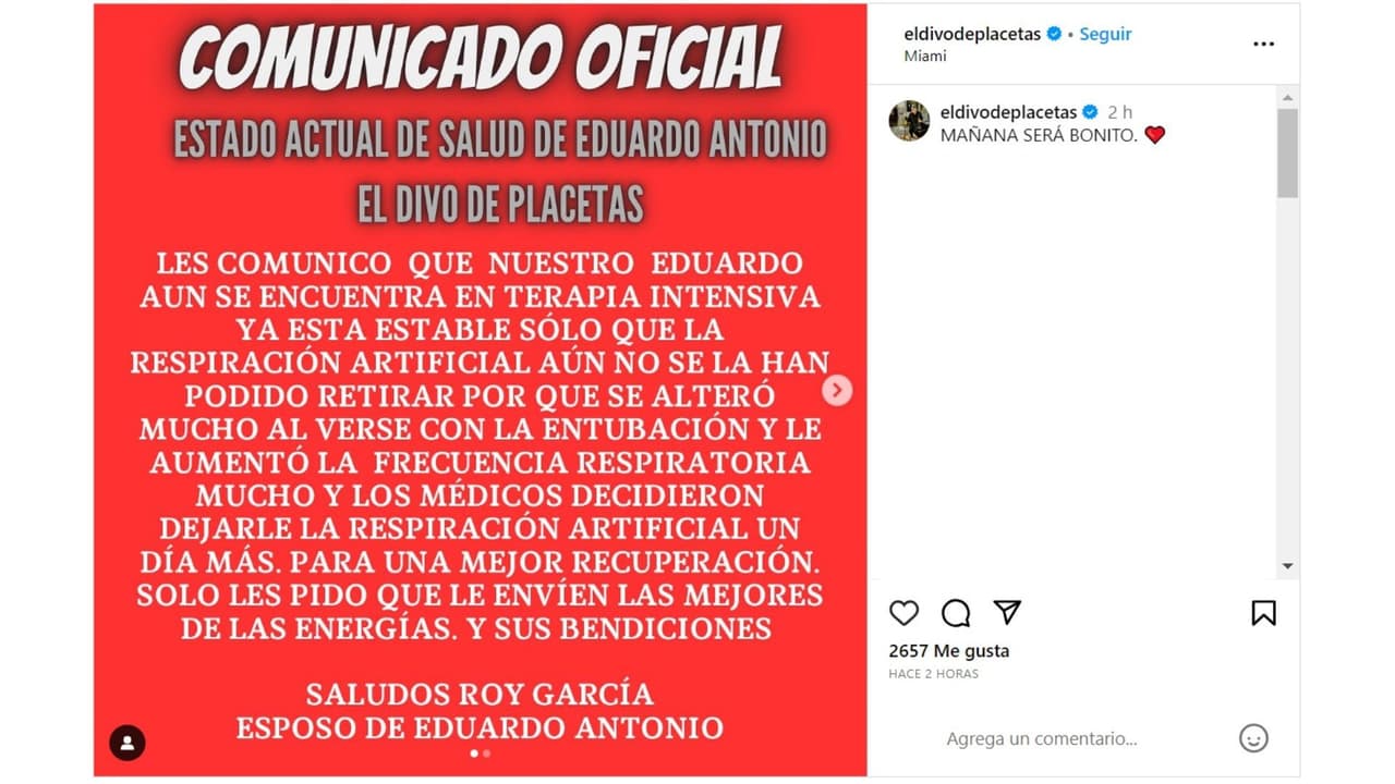 Eduardo Antonio se encuentra en terapia intensiva.