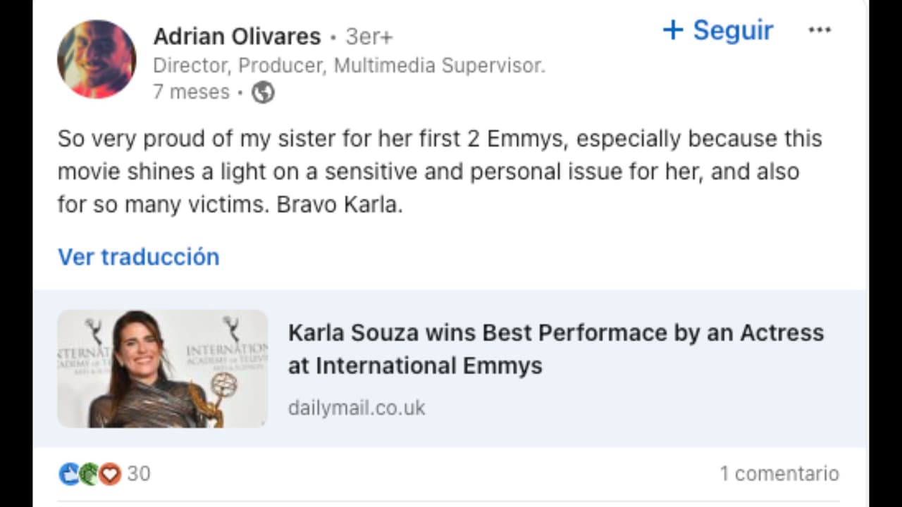 Adrián Olivares felicitó a su hermana Karla Souza por el éxito de la película 'La caída'