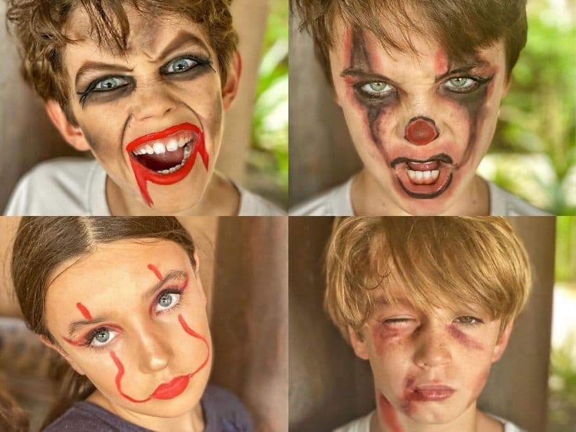 Inés Gómez Mont maquilla a sus hijos para Halloween.