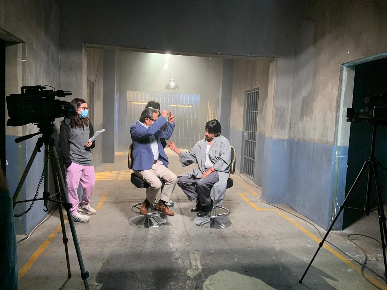 Grabando 'El esquizofrénico macabrón', donde Germán interpretó a más de un personaje en el mismo cuerpo.