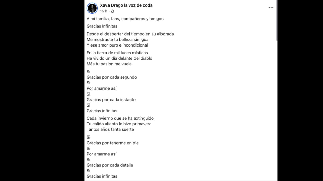 Vocalista de Coda publica emotivo mensaje de agradecimiento en sus redes sociales