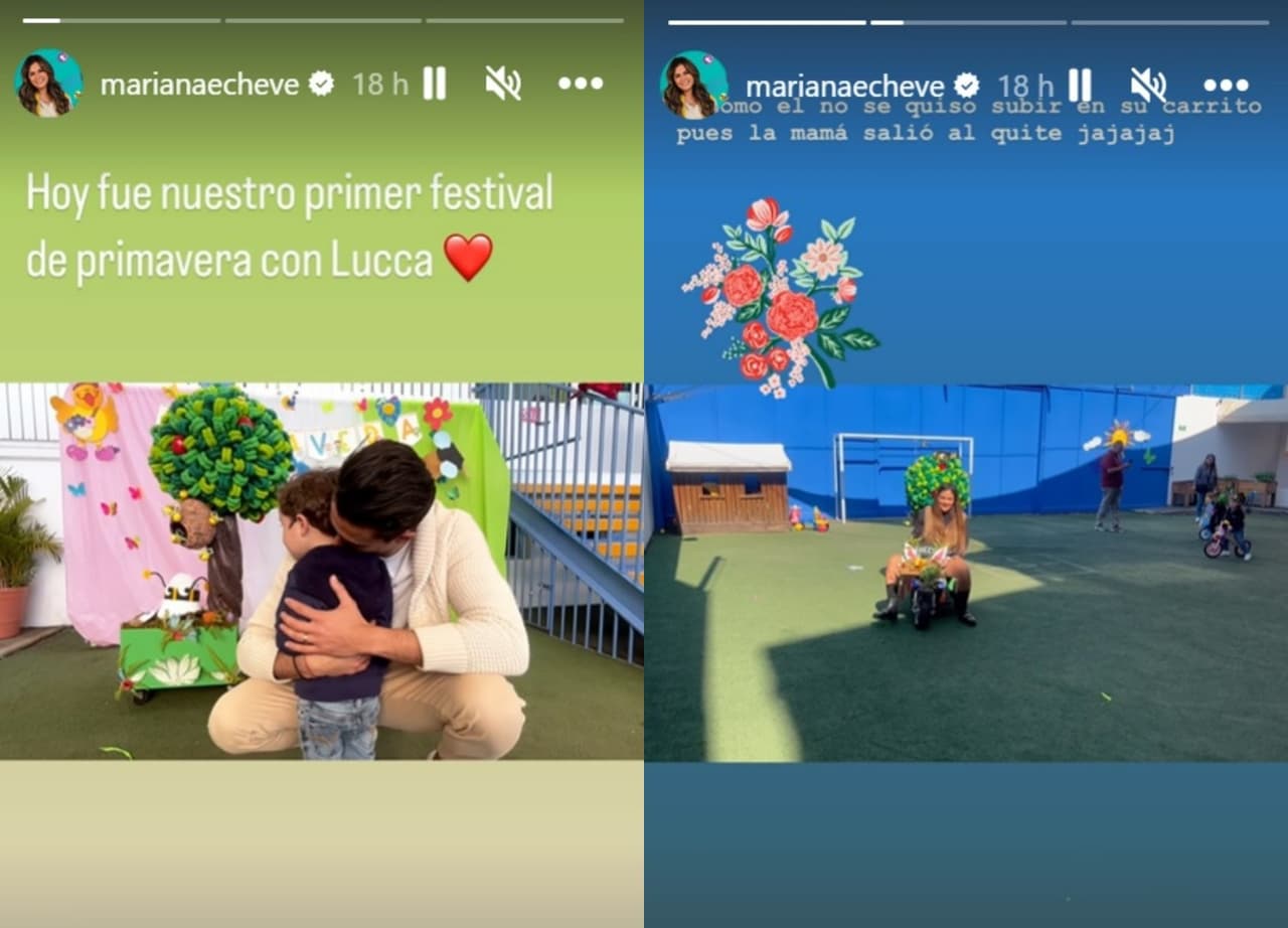 Mariana Echeverría en el festival de primavera de su hijo Lucca.