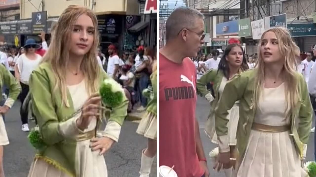 Papá cuida a su hija en un desfile escolar y lo critican por ser "tóxico": ¿fue exagerado?