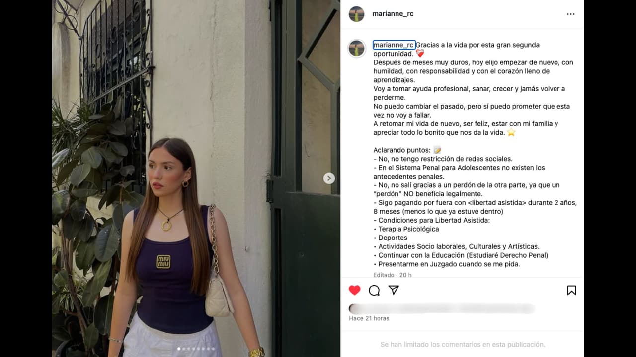 Marianne Gonzaga, la agresora de Valentina Gilabert, retoma sus publicaciones en Instagram