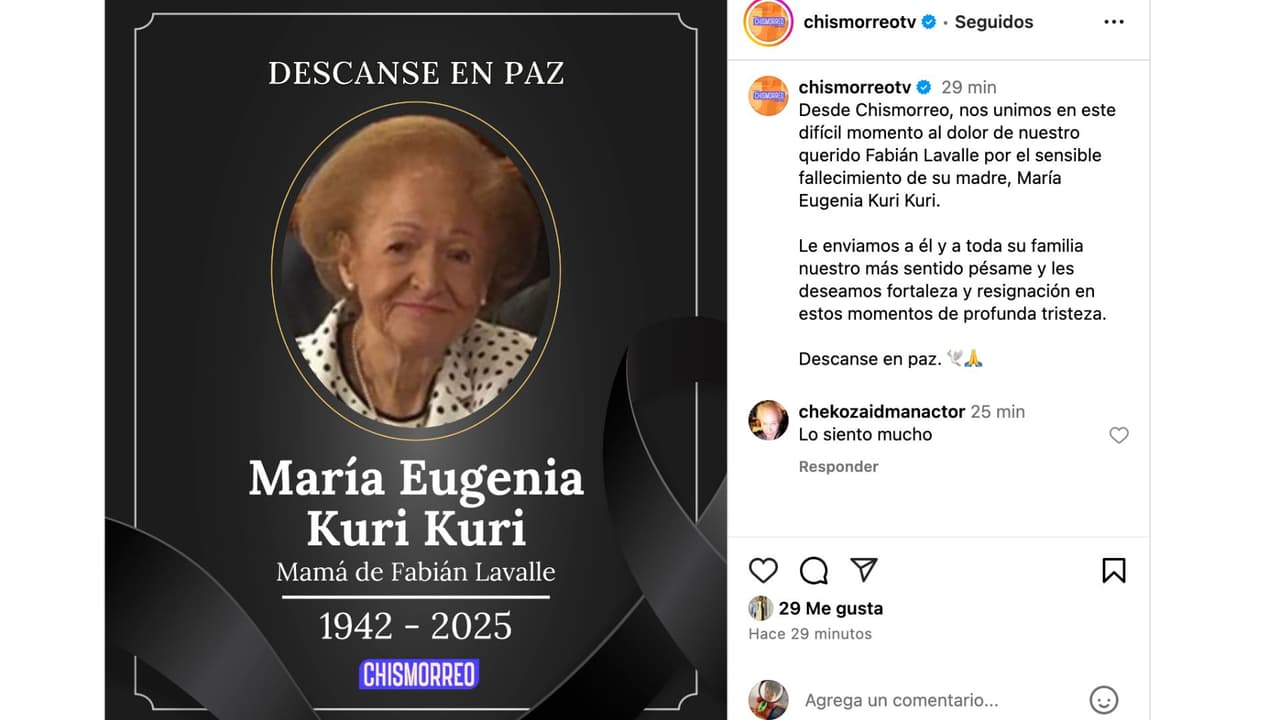 Muere María Eugenia Kuri Kuri, mamá de Fabián Lavalle.