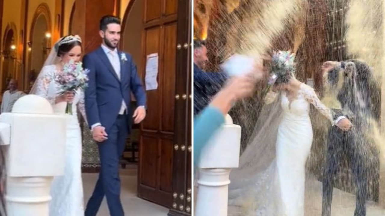 Novios son golpeados con kilos de arroz en la iglesia por sus invitados: video causa indignación