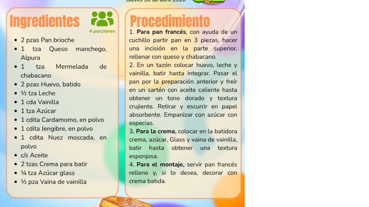 Receta de pan francés relleno.