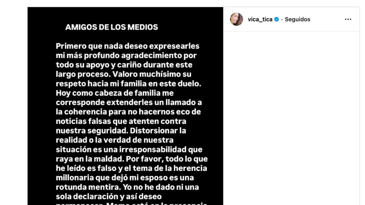 Vica Andrade pide parar las noticias falsas sobre herencia de Memo del Bosque
