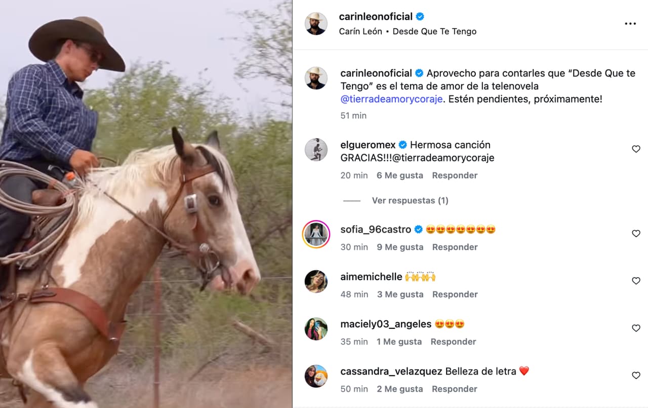 Carín León confirma que cantará el tema de amor de 'Tierra de Amor y Coraje'.