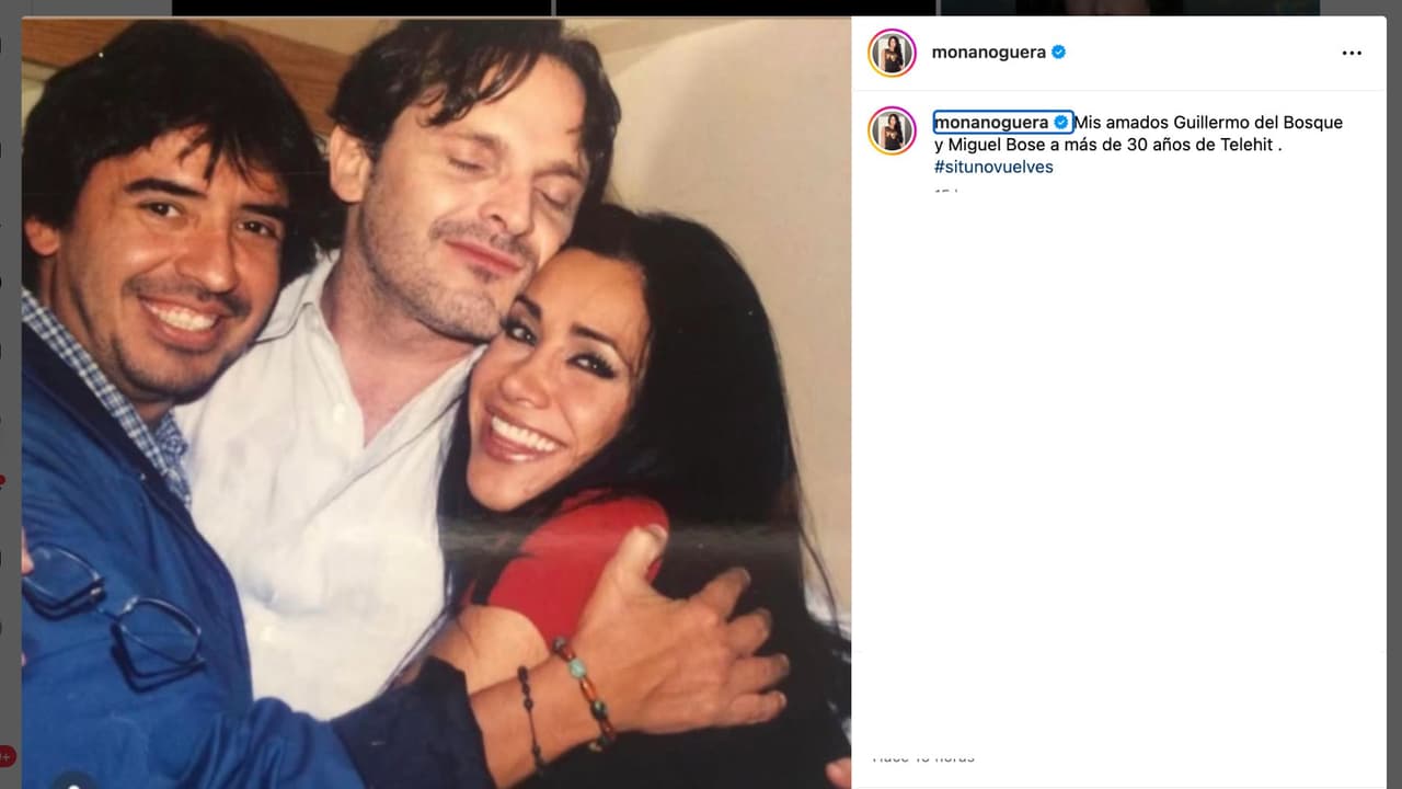 Mónica Noguera comparte foto de Memo del Bosque y Miguel Bosé.