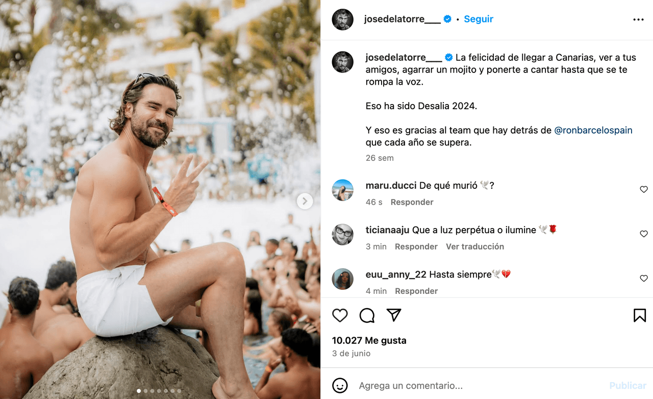 Esta fue la última publicación del actor José de la Torre antes de su muerte