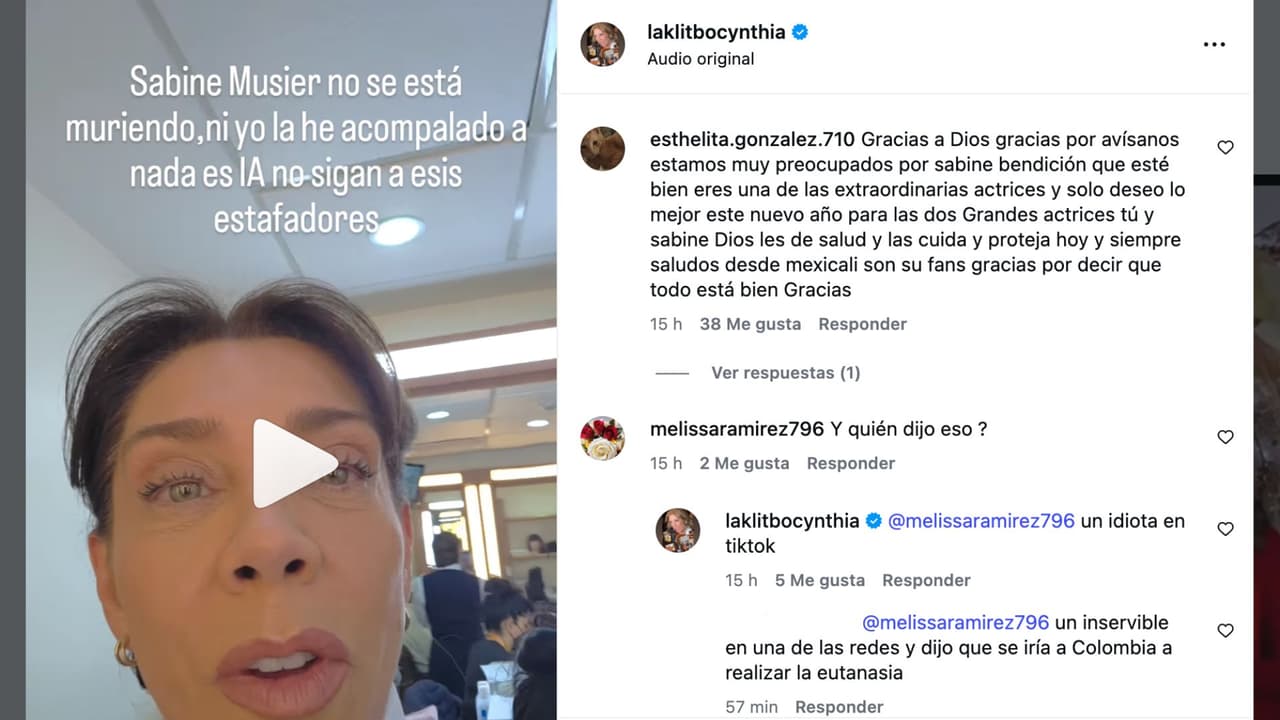 Cynthia Klitbo desmiente que Sabine Moussier esté al borde de la muerte.