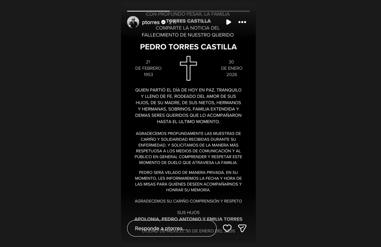 Muere Pedro Torres, exesposo de Lucía Méndez; revelan cómo fueron sus últimos minutos de vida