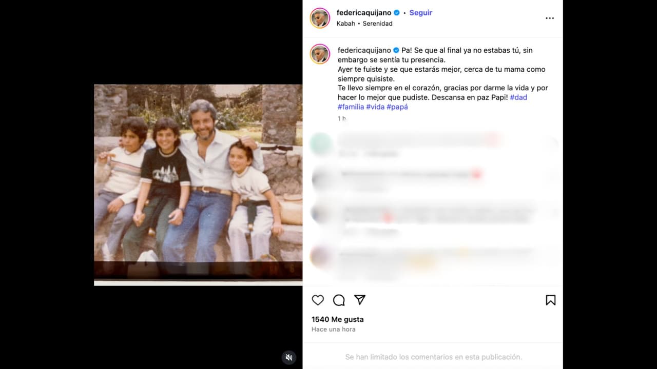 Federica Quijano dedica un emotivo mensaje a su padre tras dar a conocer su muerte