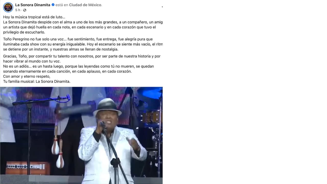 La Sonora Dinamita de Lucho Argain y Xiu García despide a Toño Peregrino.