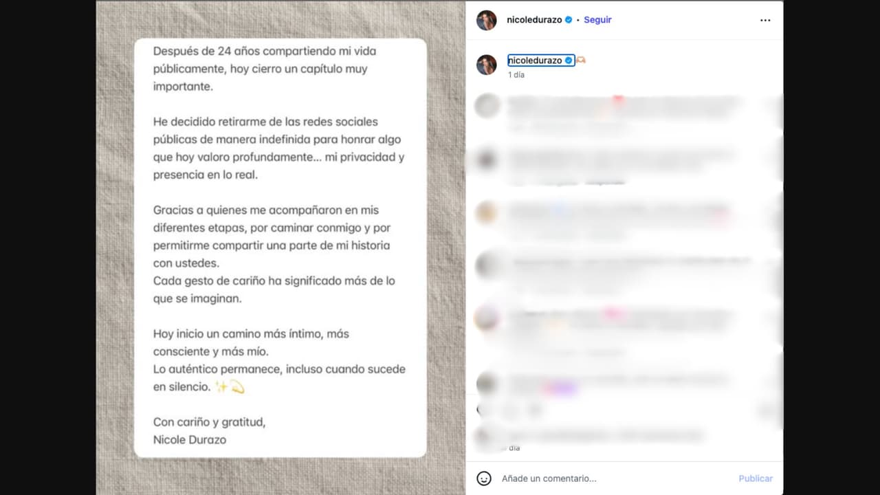 Nicole Durazo anuncia su retiro de sus redes sociales públicas