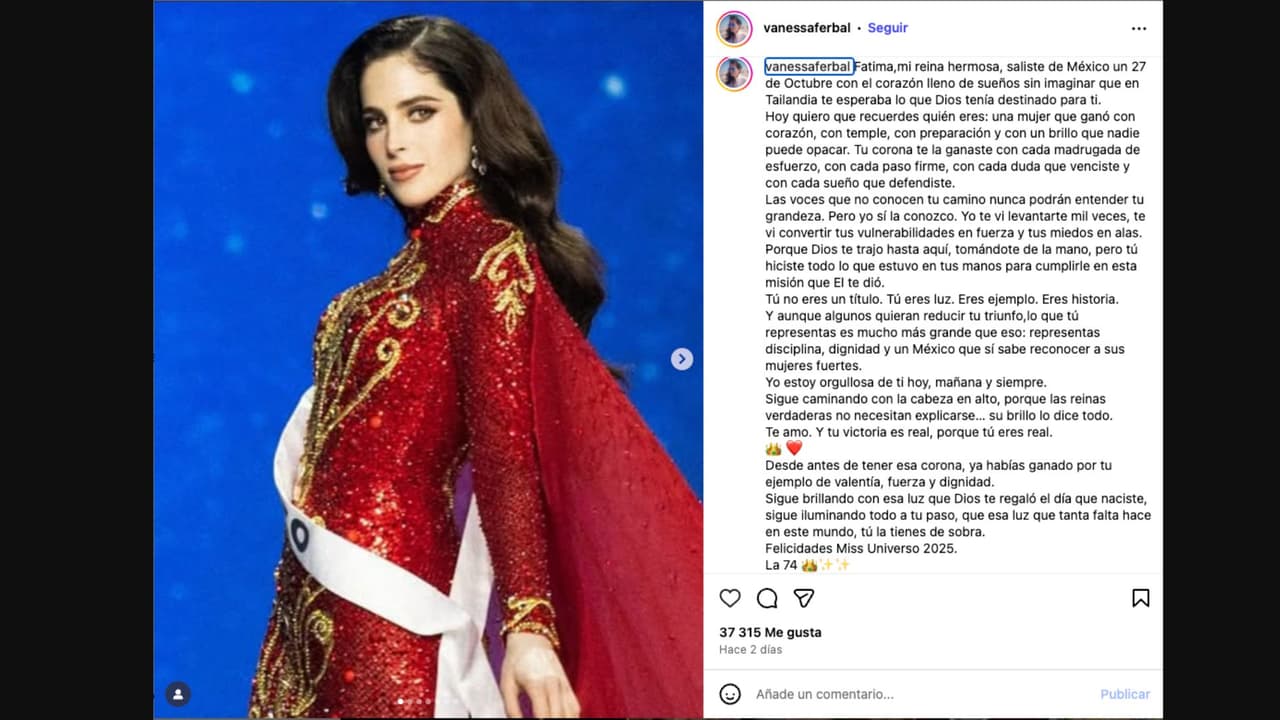 Mamá de Fátima Bosch sale en defensa de su hija tras ganar Miss Universo 2025