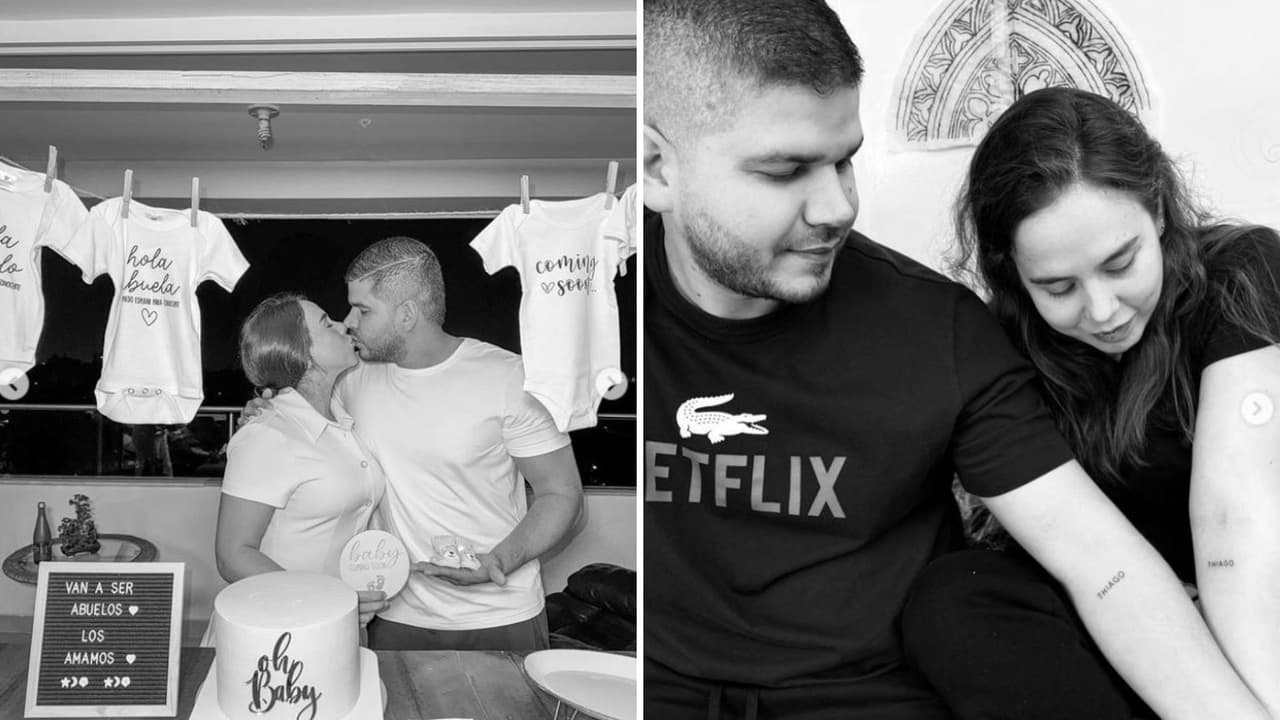 Antonia Botero y su pareja se tatúan el nombre de su bebé.
