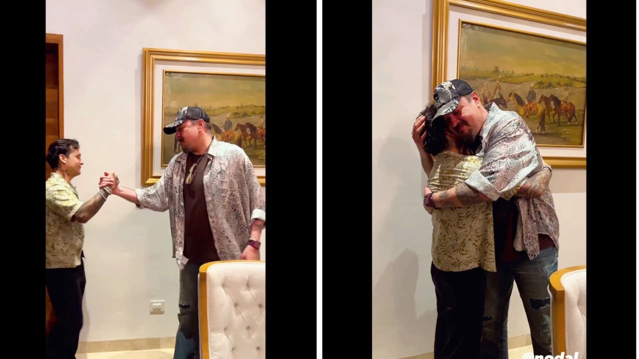 Pepe Aguilar mostró el momento en el que saludó a Christian Nodal, quien llegó para celebrar el cumpleaños de su suegro
