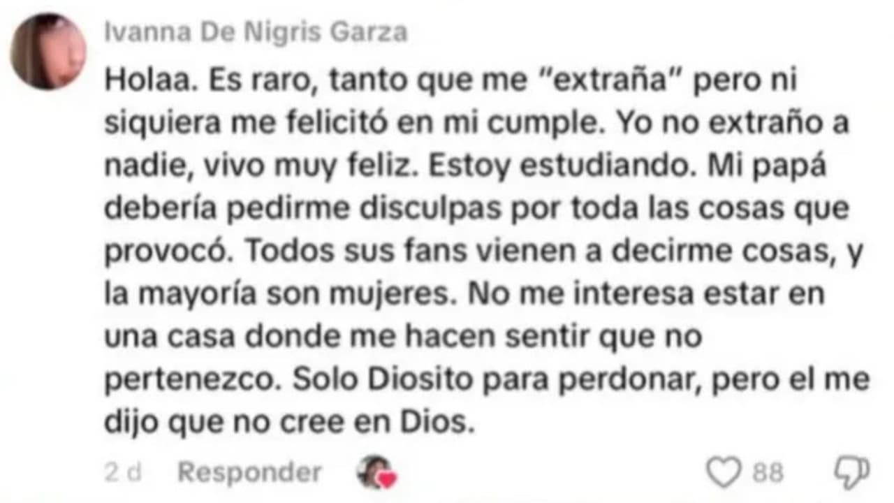 Ivanna, hija mayor de Poncho de Nigris, manda mensaje a su padre