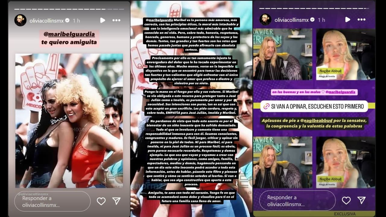 A través de sus historias de Instagram, Olivia Collins mostró su apoyo a su amiga Maribel Guardia
