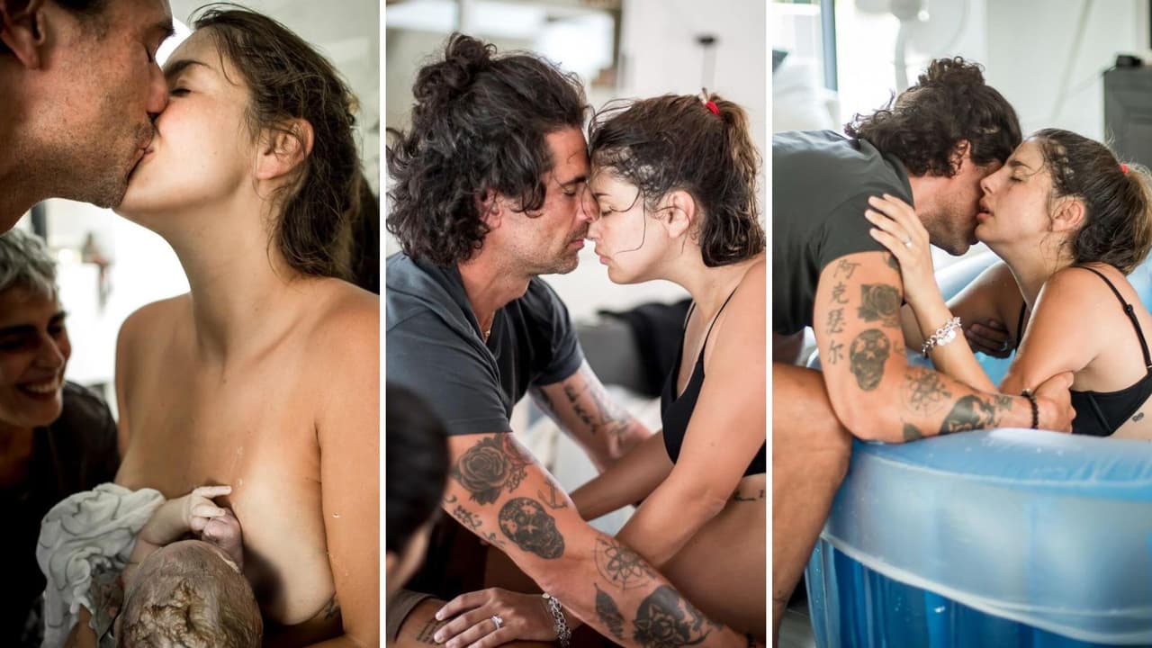 Michelle Renaud y Matías Novoa en el nacimiento de su hijo Milo.