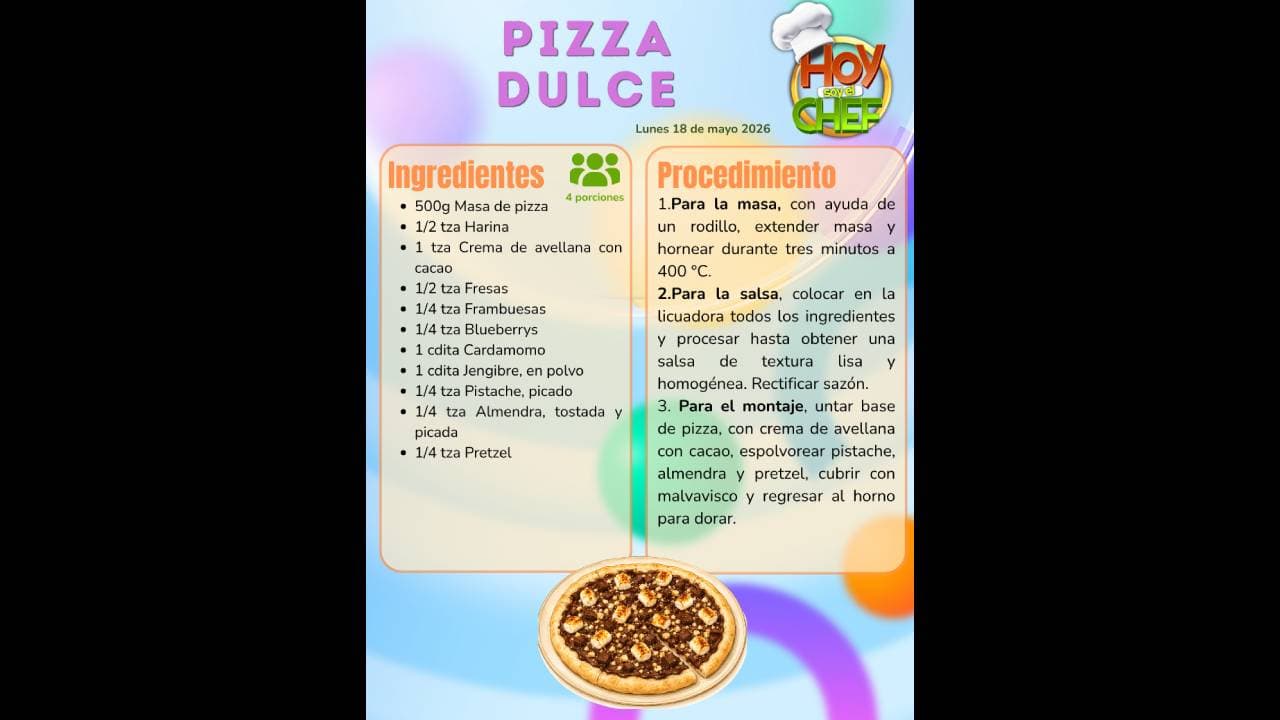 ¿Quieres preparar pizza dulce? Hoy soy el Chef te da la receta completa AQUÍ