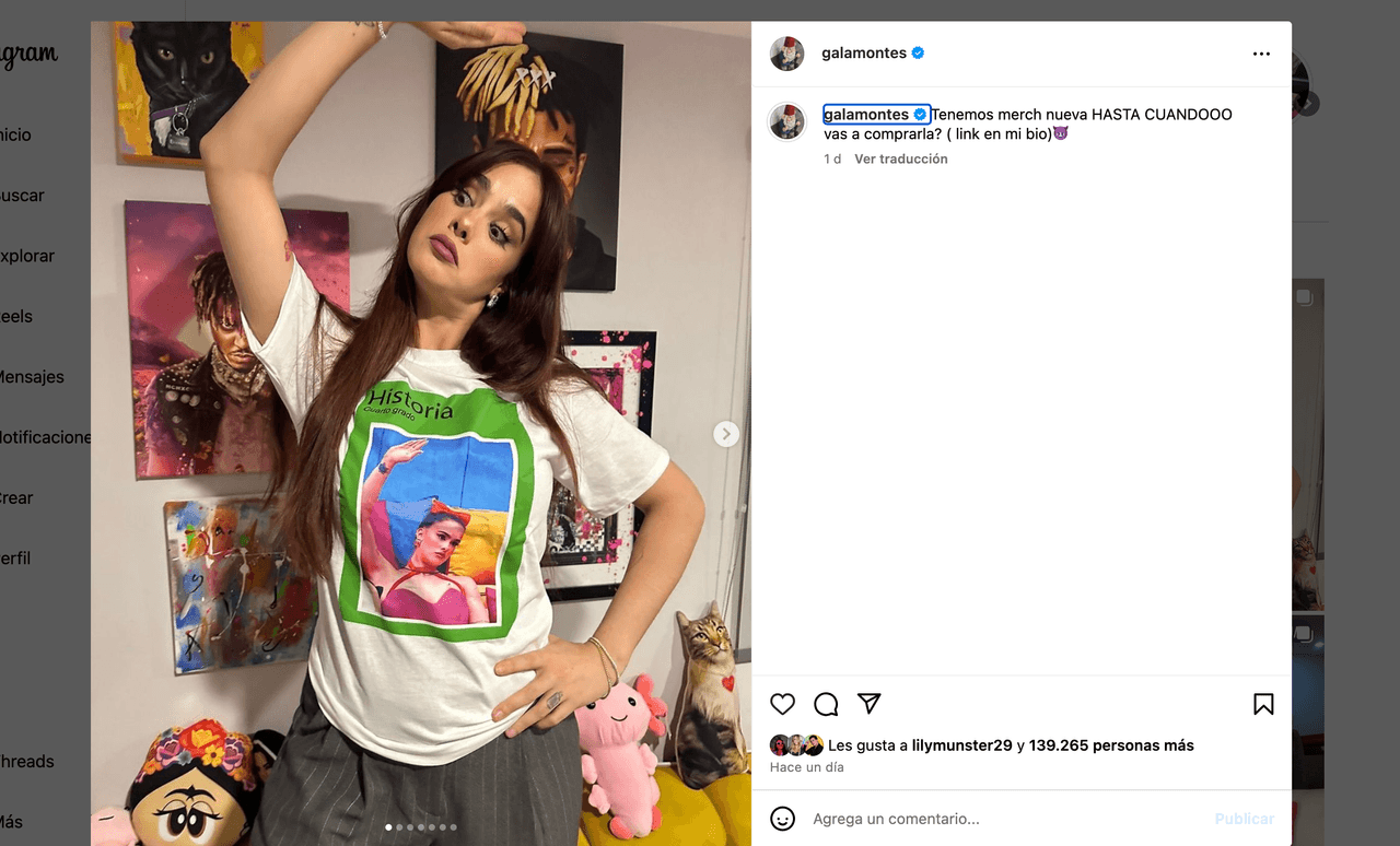 Gala Montes lanza merch con viral frase de su canción.