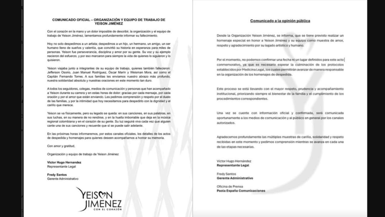 Lanzan comunicado tras muerte de Yeison Jiménez