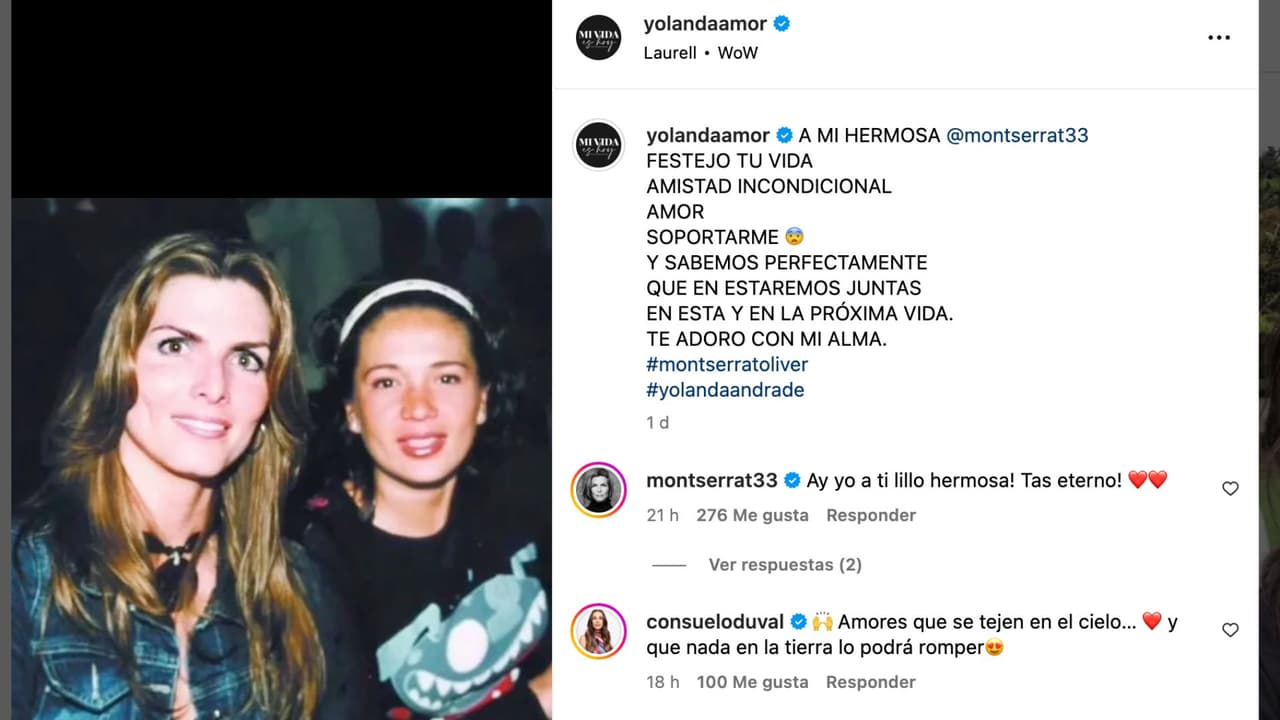 Yolanda Andrade dedica emotivo mensaje a Montserrat Oliver.
