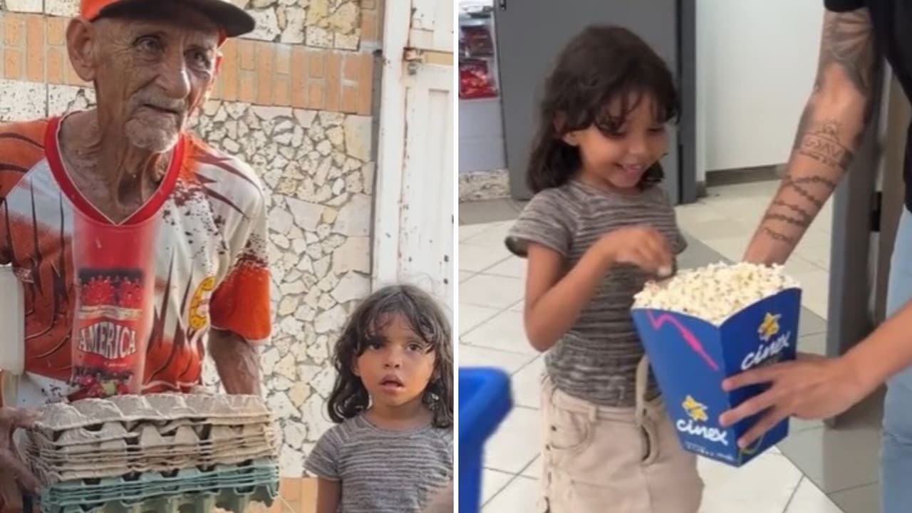 Abuelito que vende cartón y su nieta van al cine por primera vez: su reacción hizo llorar a Internet