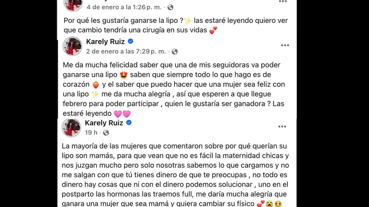 Karely Ruiz comparte que rifará una cirugía estética entre sus seguidores