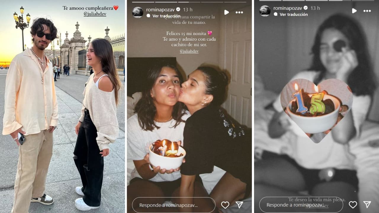 Hijos de Mayrín Villanueva y Jorge Poza festejan a su hermana.