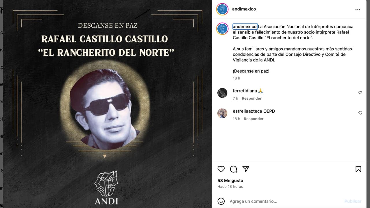 Reportan muerte de la estrella de la música mexicana Rafael Castillo Castill.