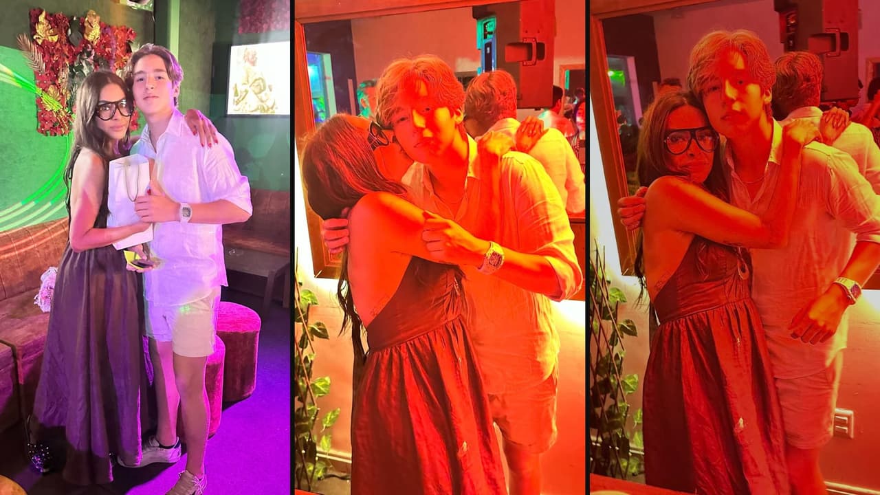 Galilea Montijo y su hijo Mateo Reina durante la fiesta de cumpleaños del adolescente