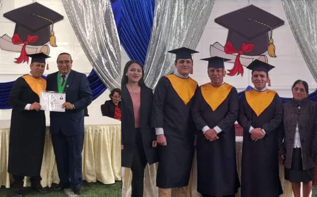 Papá cumple su sueño de estudiar y se gradúa junto con sus hijos a sus casi 50 años