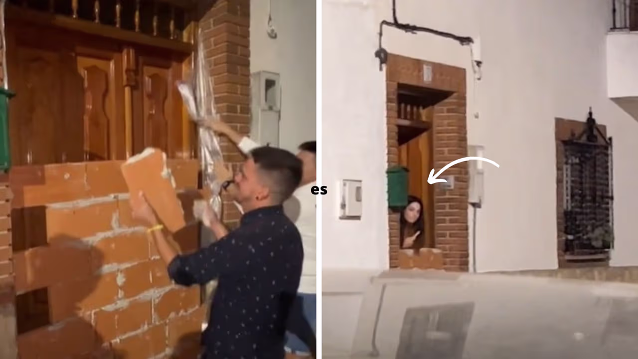Hombres tapan con ladrillos la puerta de su amiga para que no se case ...